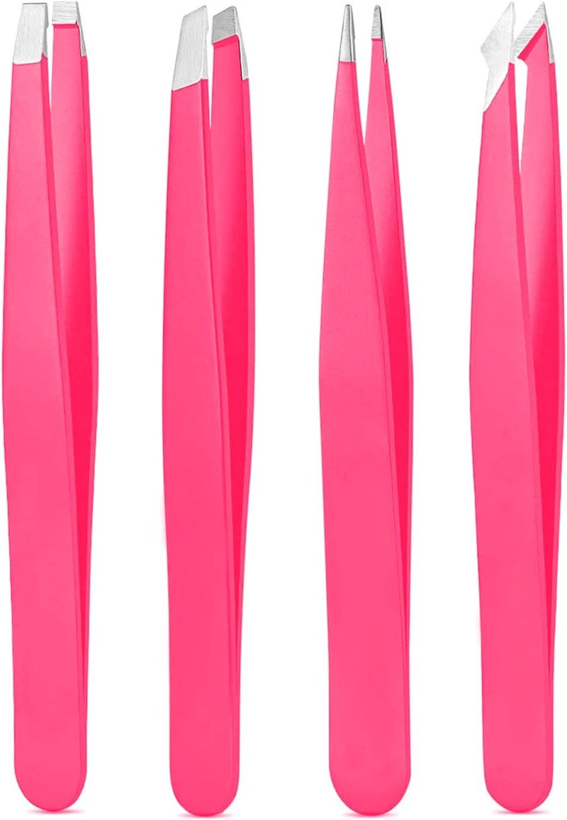 Derlaier Tweezers Set, High Precision Stainless Steel Eyebrow Tweezers for Facial Hair, Inward Growing Hair and Splinter Remover Kit, Suitable for Women and Men, 4-Piece Set. (pink) - Image 1